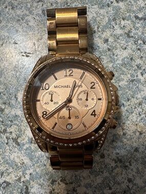 Michael Kors Rose Gold-Tone Crystal Bezel Chronograph Watch